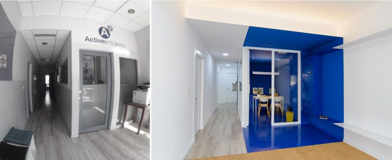 Antes y después reforma interior vestíbulo Active Projects