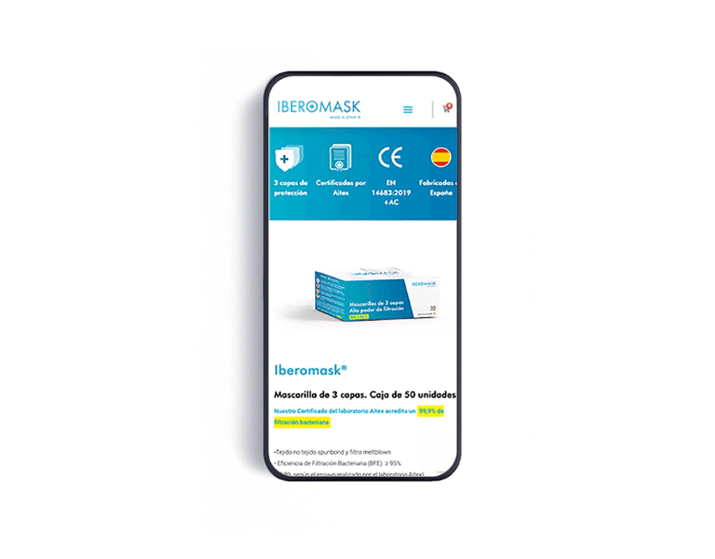 Diseño web en Vigo para empresa de Mascarillas